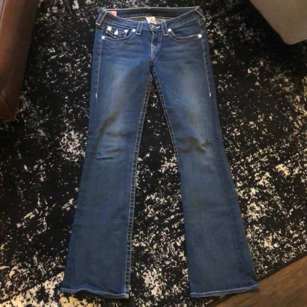 True Religion Becky Bootcut Jeans Dark Wash Long Inseam Size 28